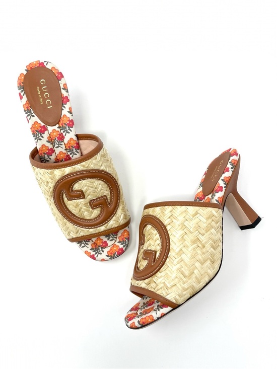 Gucci Shoes - Gucci Mabel Interlocking GG Logo Raffia Sandals Slides Mules Heels Brown 37 7